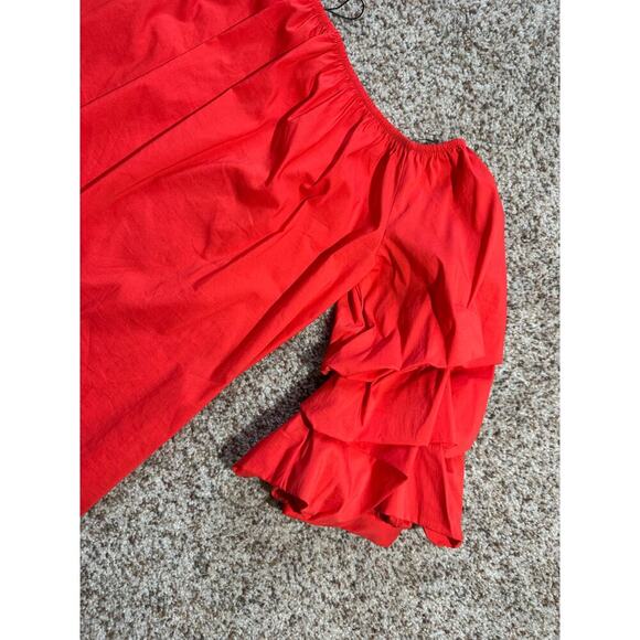 NWOT - ZARA WOMAN shirt, size Medium, puffy sleeves, crisp material, Red/Orange - Picture 7 of 8